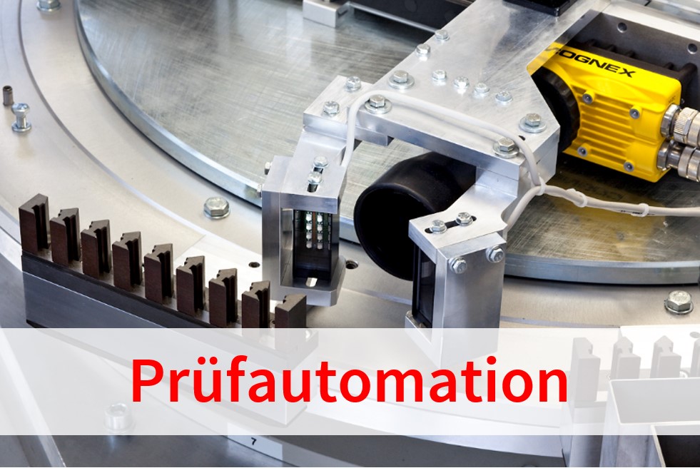 Schaltfläche Prüfautomation deutsch Prüfkamera mit Beleuchtung in einer Montagemaschine